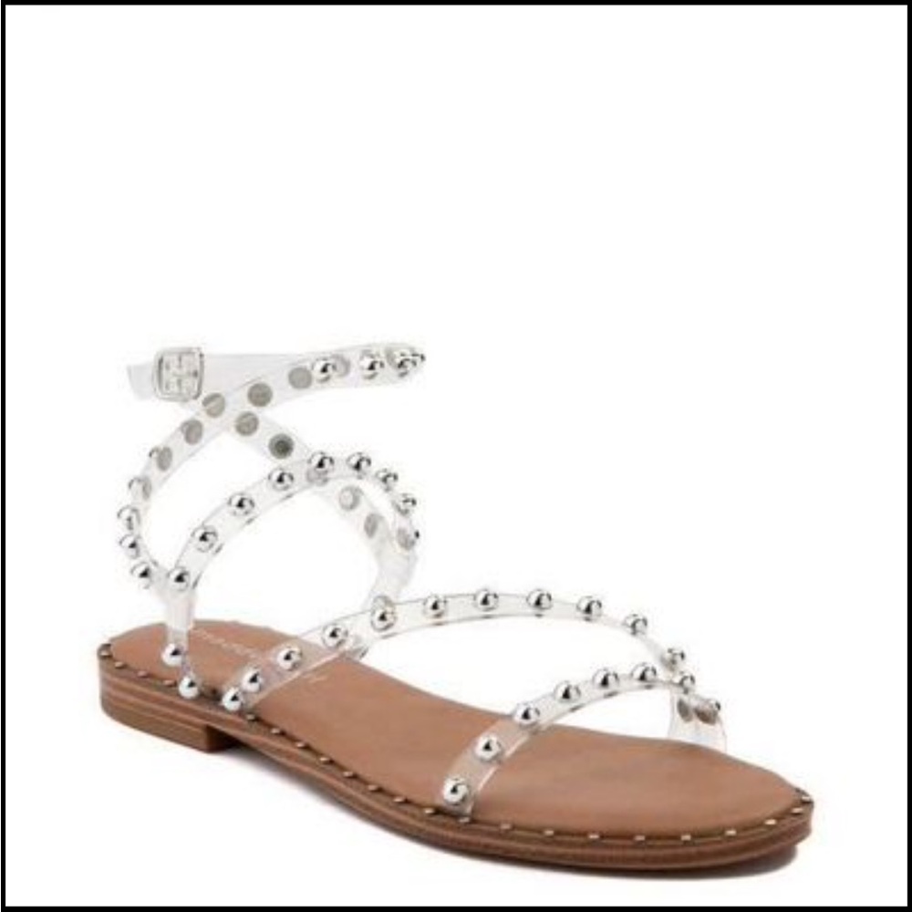 Women’s Madden Girl Fiona Summer Sandal - Clear - Studded - Size 5 - Beach